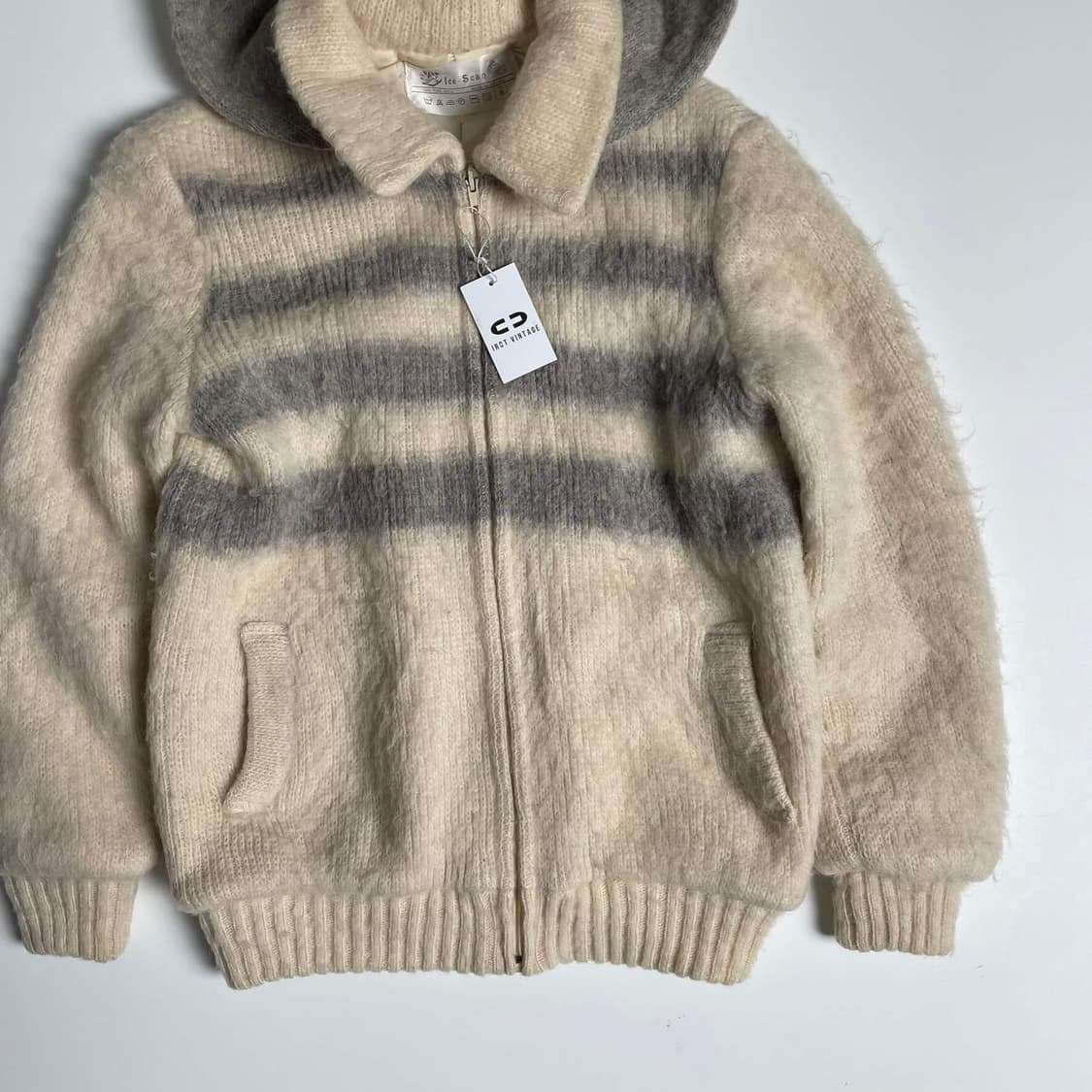 Ice scan  화이트 스트라이프 울 100 후드 집업 상품이미지4