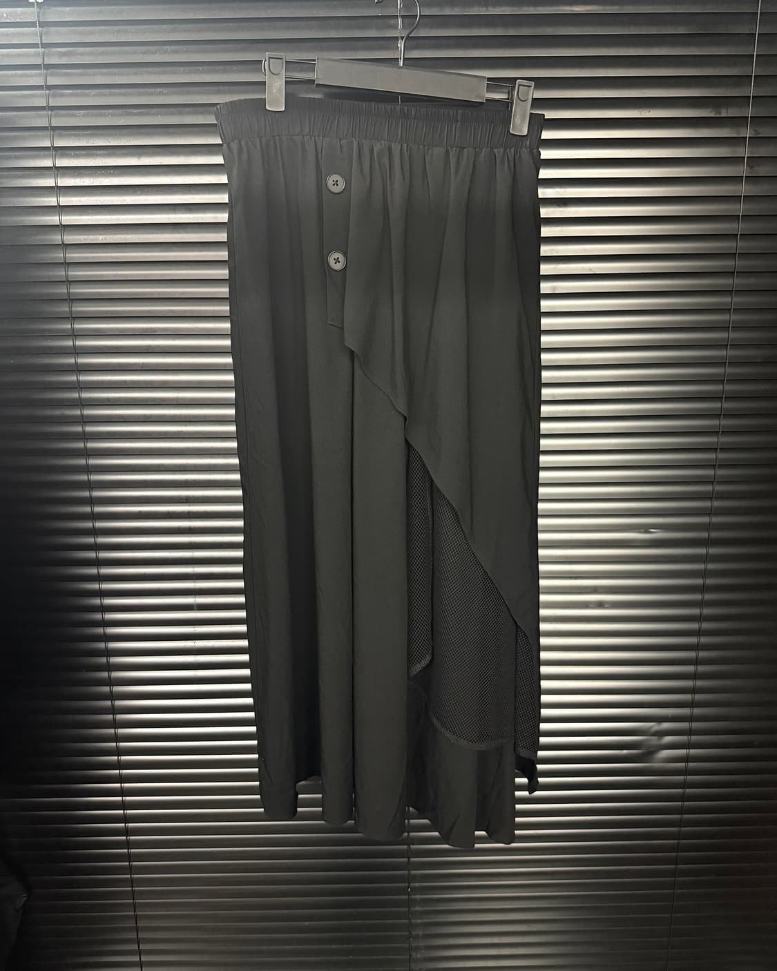 보니스팍스 블랙 망사 랩 스커트 사선 린넨 느낌 밴딩 치마 블랙 다크웨어 상품이미지2