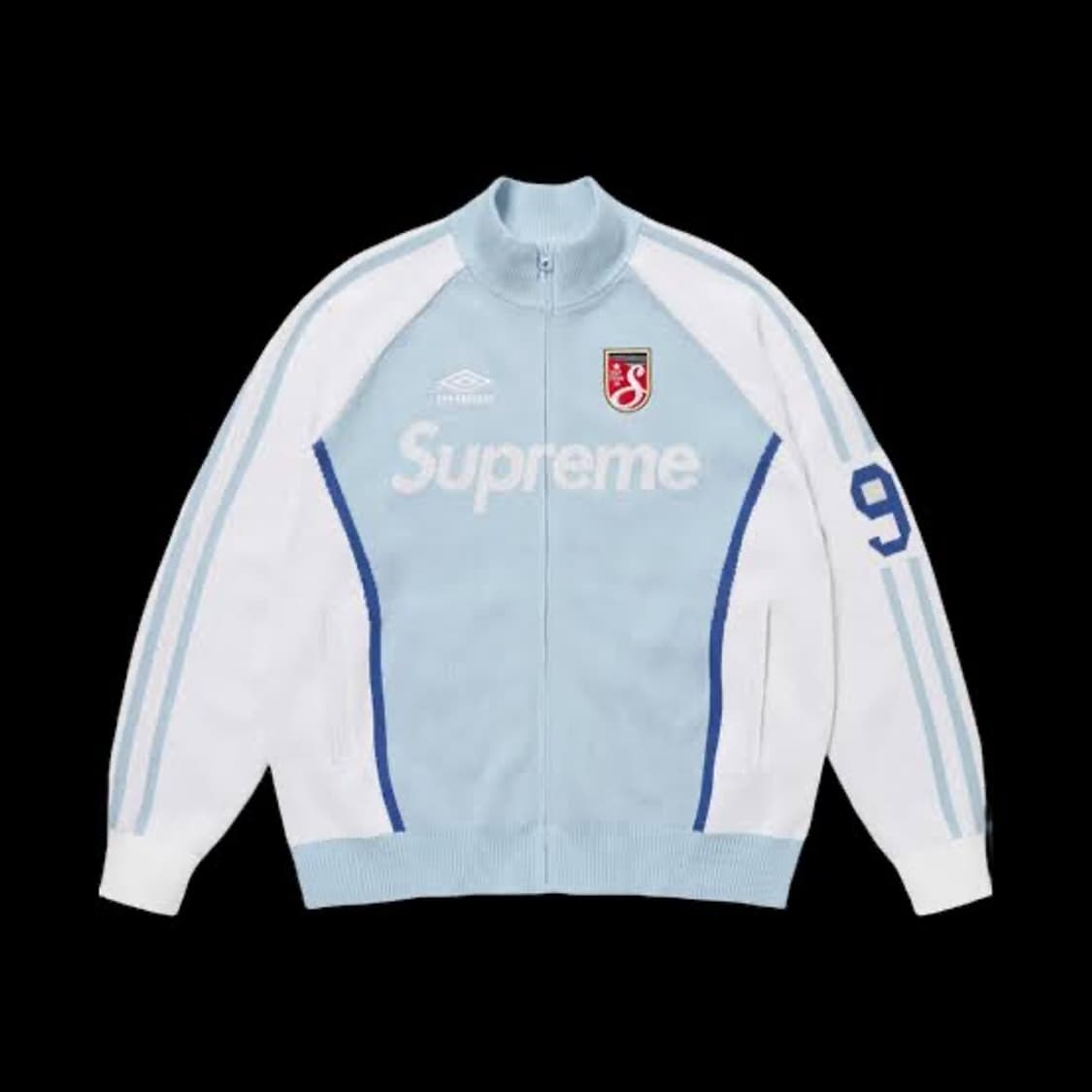 [S] 슈프림x엄브로 집업 스웨터 라이트 블루 펠릭스 착용 상품이미지2