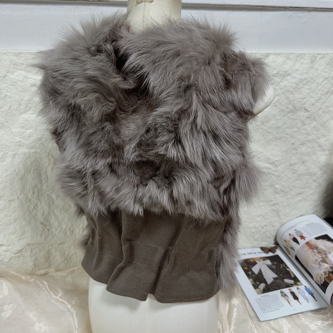 빈티지 그레이 여우털 폭스퍼 조끼 베스트 상품이미지3