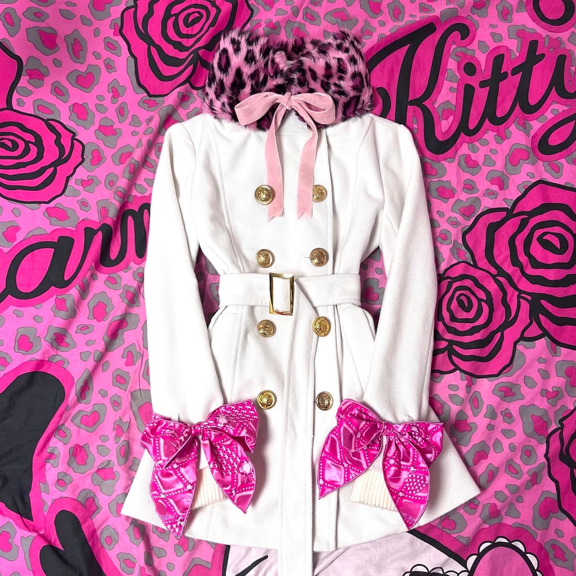 MA*RS마즈 금장 흰핑 리본 벨티드 코트 히메 오네갸루 핀터 일본빈티지 상품이미지1