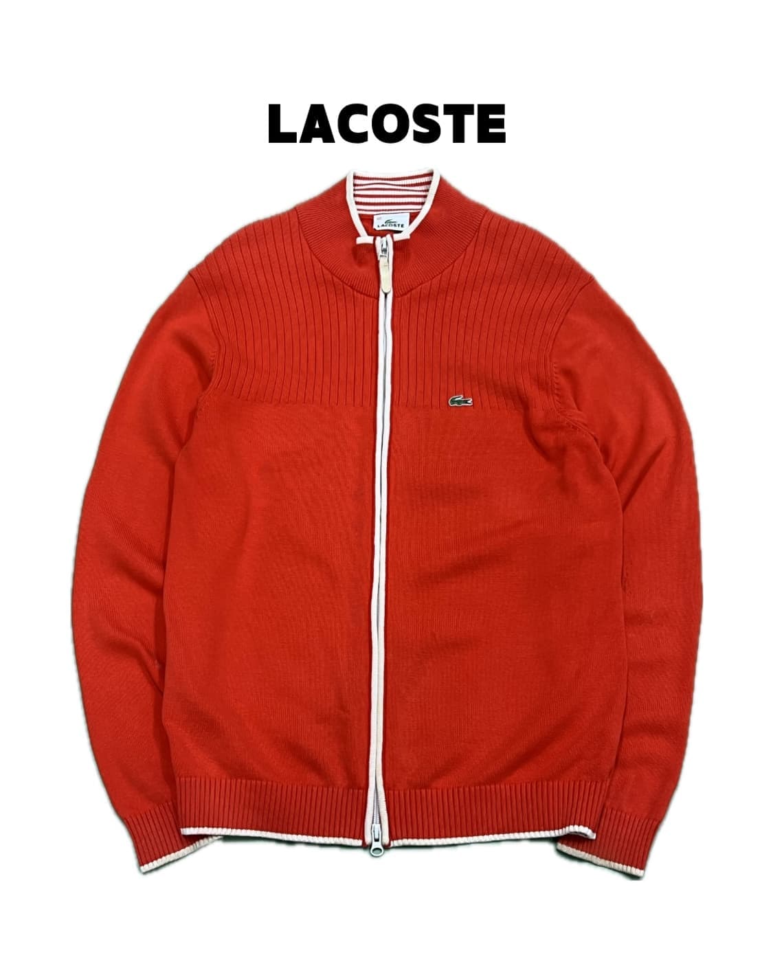 (100) 라코스테 올드스쿨 면 니트 집업 오렌지 상품이미지1