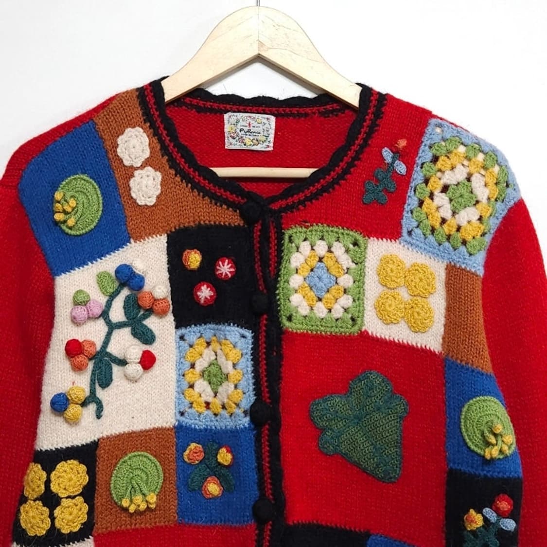 여성M 레드 패치워크 울 니트 가디건 상품이미지2