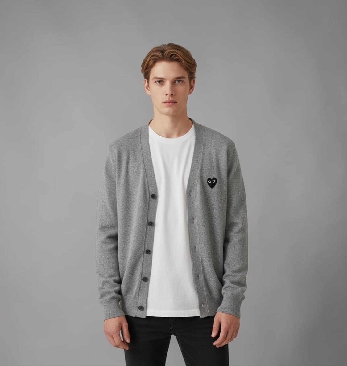 .S/ 꼼데가르송 플레이 블랙하트 그레이 가디건 상품이미지1