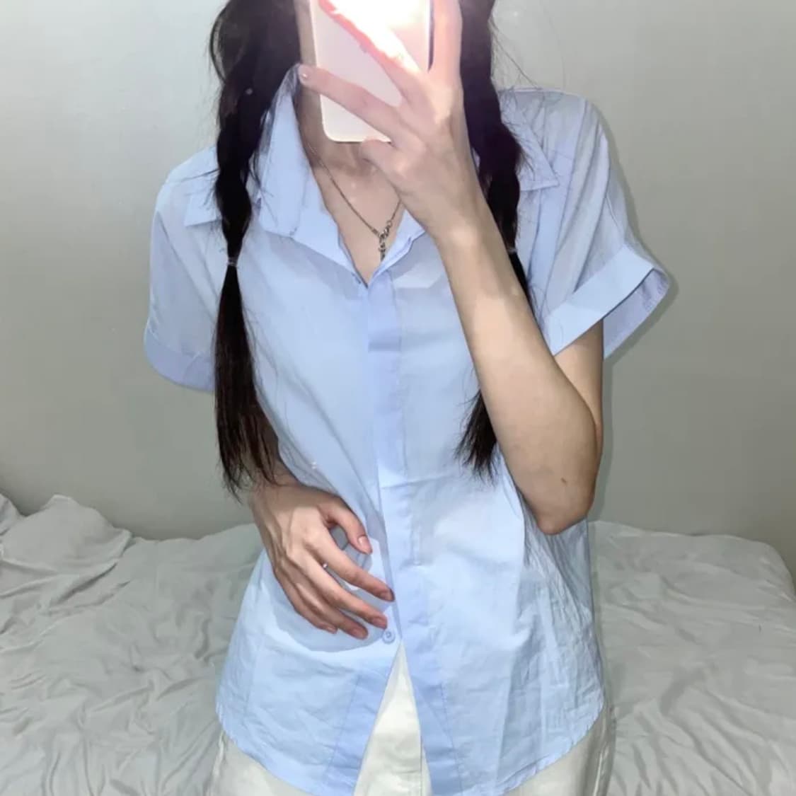 애원 파스텔 베이직 롤업 반팔셔츠 [소라/FREE] 상품이미지2