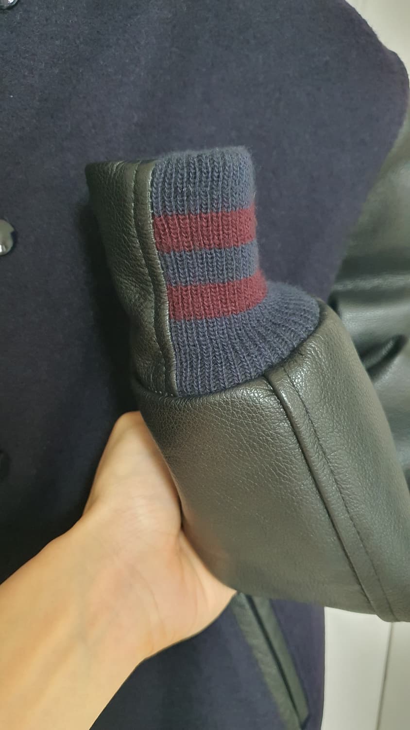 골든베어 가죽 배색 바시티자켓 m 상품이미지6