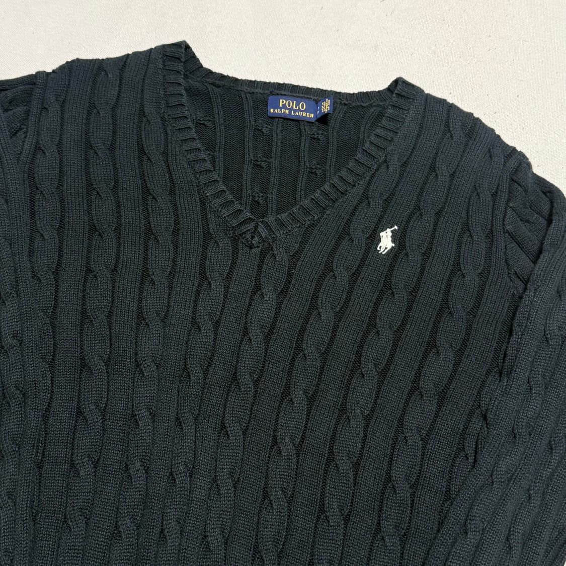 S 폴로랄프로렌 여성용 브이넥 블랙 케이블 니트 상품이미지1