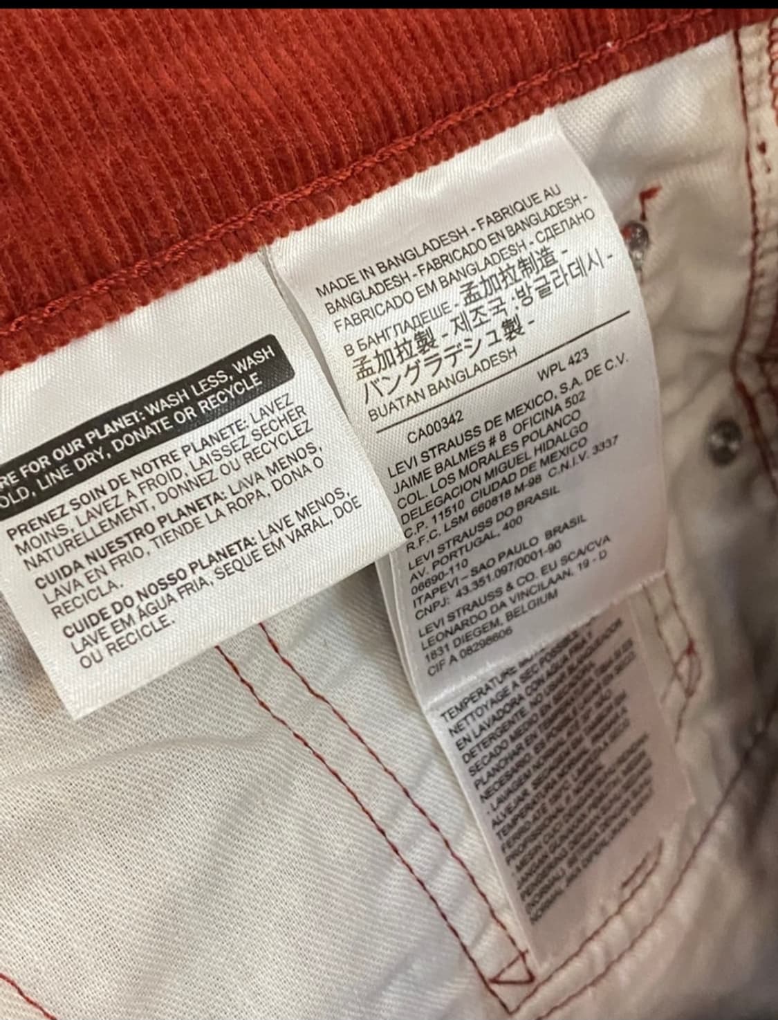 리바이스 화이트탭 레드 코듀로이 팬츠 상품이미지8