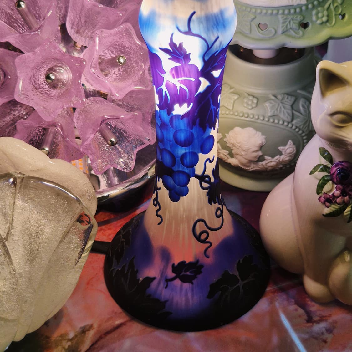 80s 엔틱 불투명 포도 나무 머쉬룸 스탠드 램프 상품이미지9