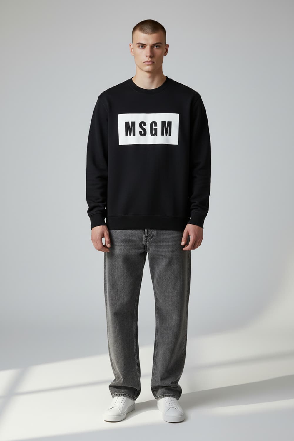 [L] MSGM 블랙 빅 프린팅 로고 기모 맨투맨 상품이미지3