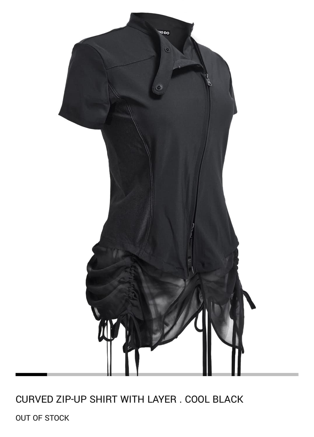 정도 반팔 CURVED ZIP-UP SHIRT WITH LAYER 블랙  상품이미지1