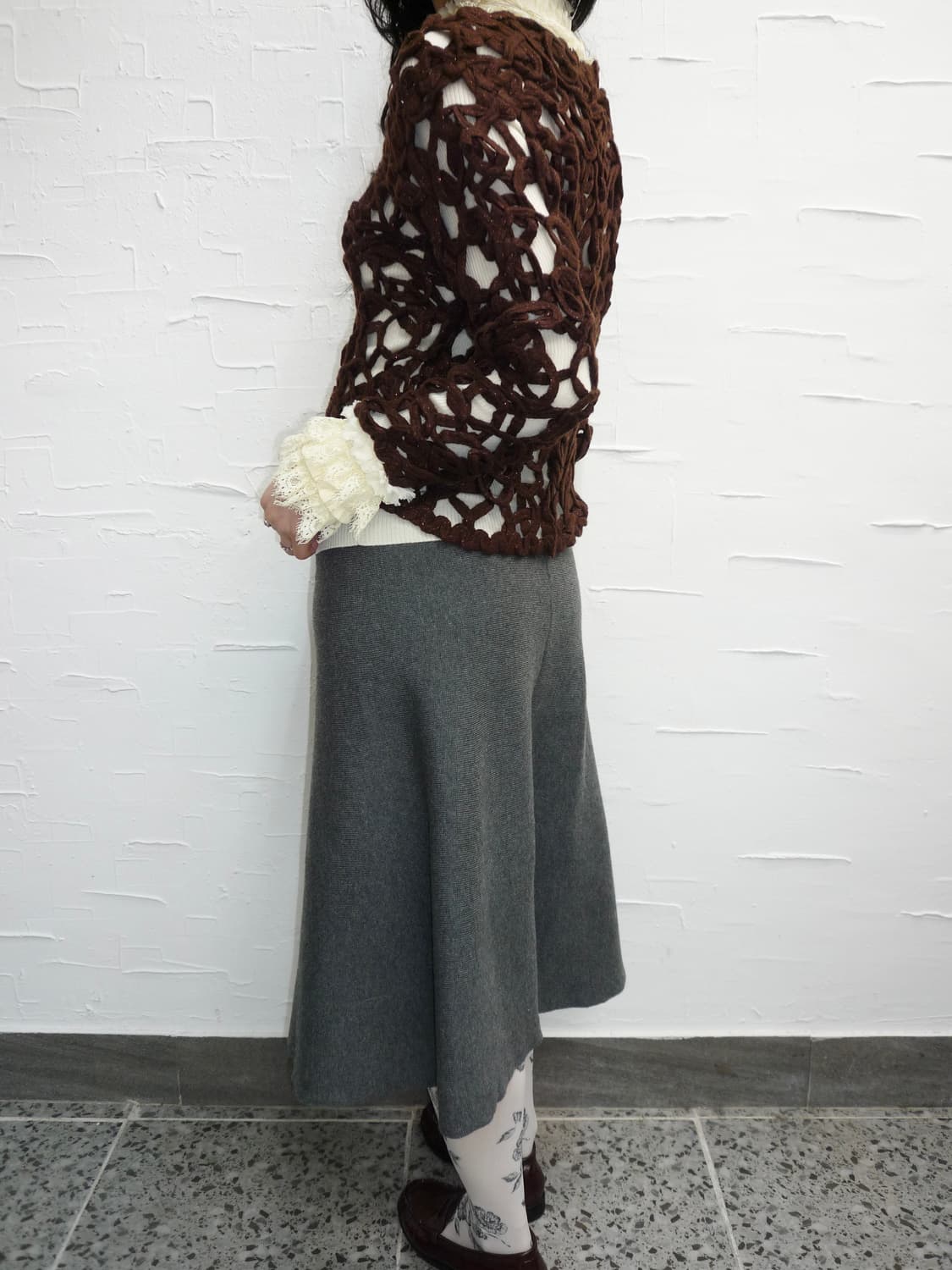 Wine crochet mesh knit 상품이미지4