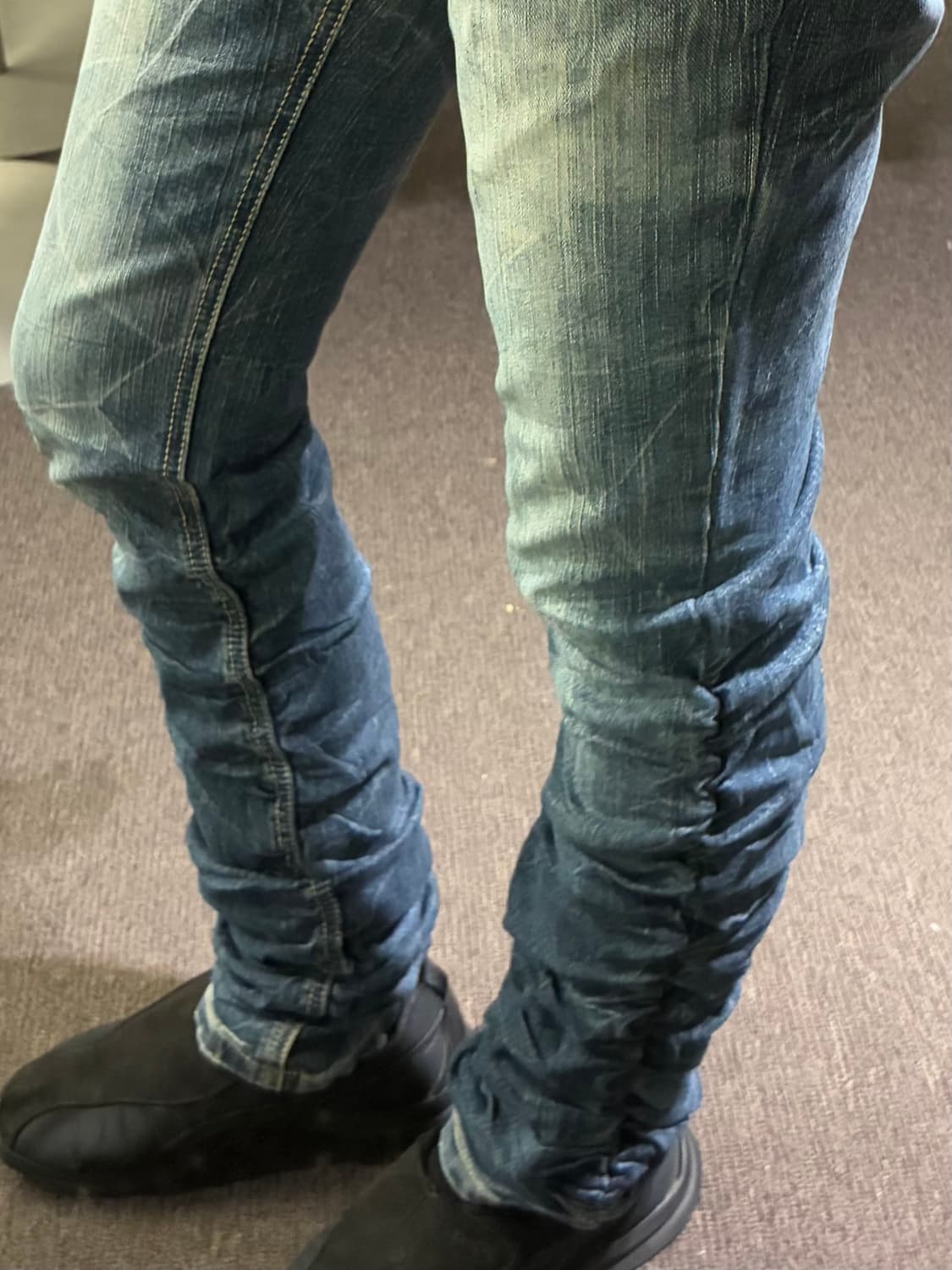 OS)Japanese vintage 여성 셔링 디자인 레이어드 데님팬츠 상품이미지3