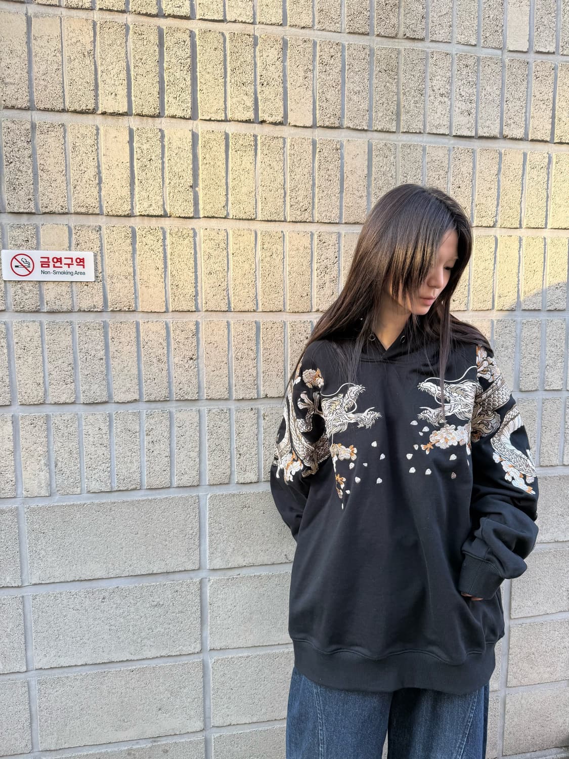 사토리 오버핏 오리엔탈 자수 후드티 상품이미지8