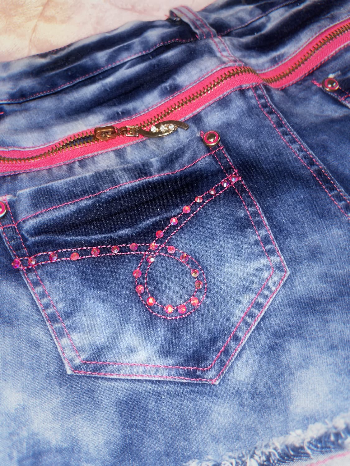 00‘s 갸루 와투케 대장템 핫핑크 지퍼 워싱 데님 숏팬츠 상품이미지5