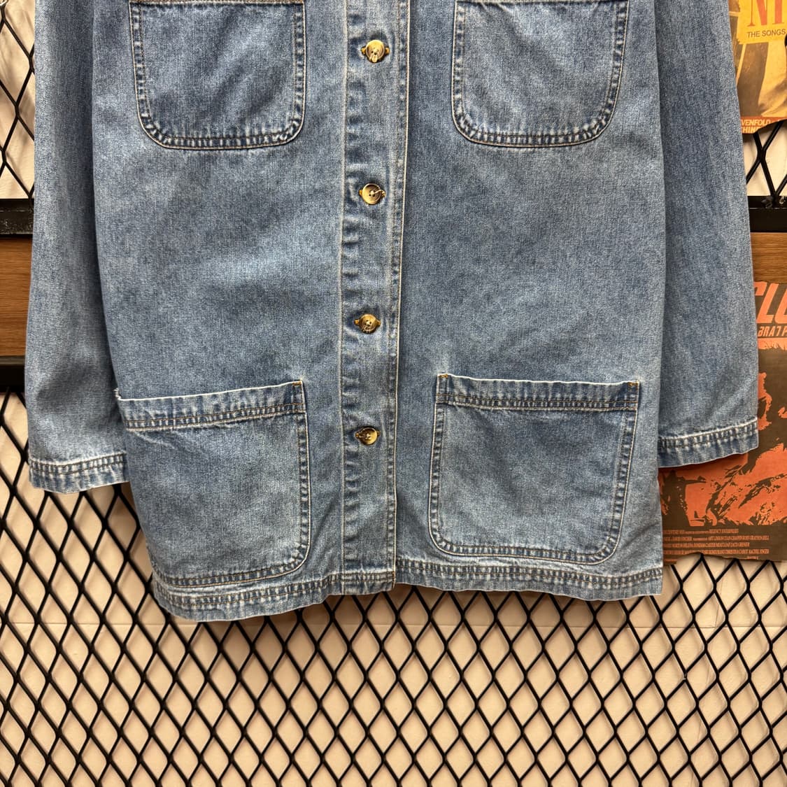 90s USA VINTAGE 데님 초어 코트 전면 4포켓 디테일 연청 상품이미지4