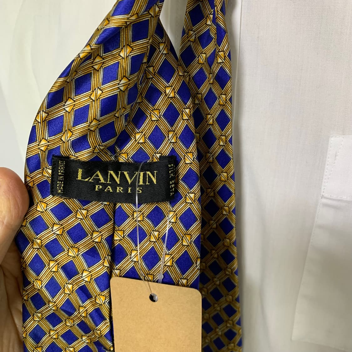 랑방 빈티지 앤틱 패턴 실크 넥타이 골드 네이비 상품이미지3