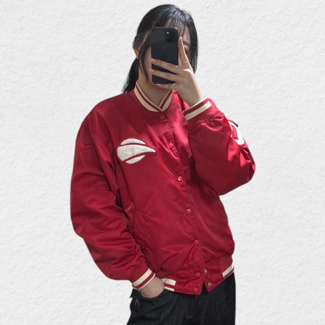 올드스쿨 레드 야구점퍼 바시티 상품이미지3