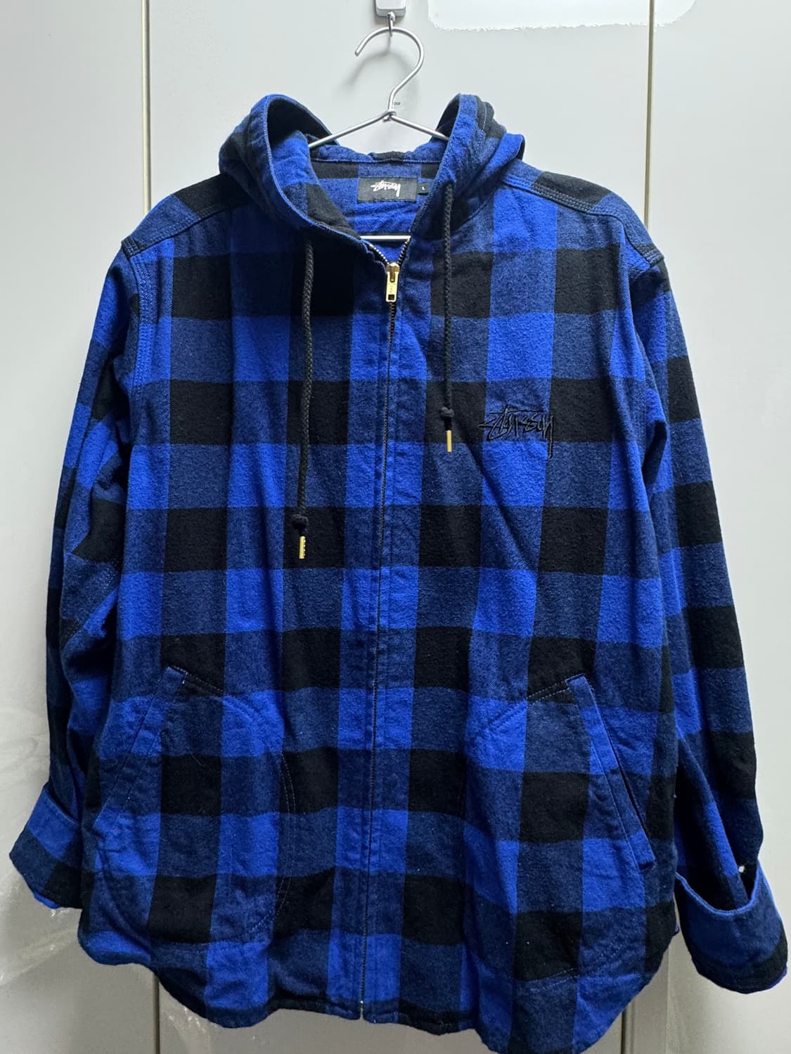 스투시 블루 깅엄체크 후드집업 상품이미지2