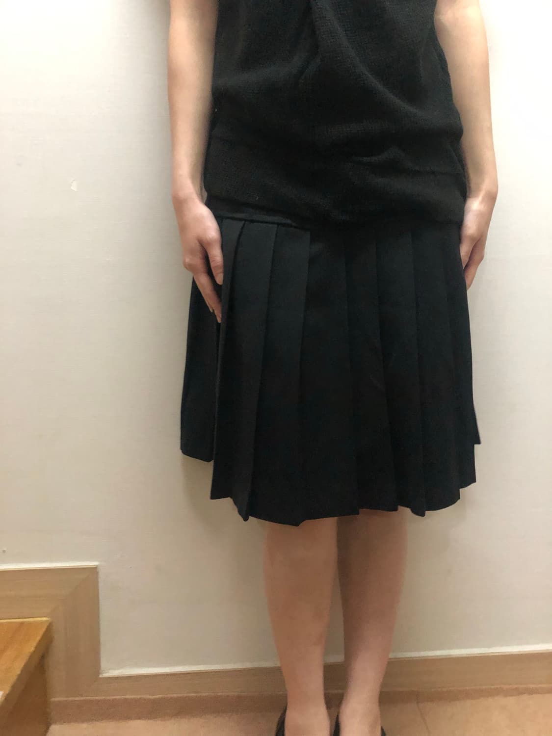 빈티지 블랙 플리츠 미디 스커트 상품이미지2