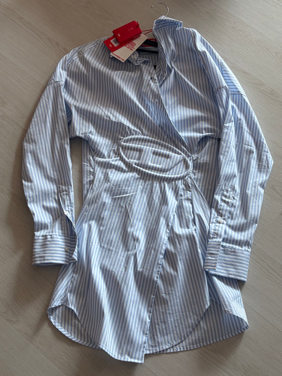 디젤 숏 셔츠 드레스 스트래치 포플린 블루 스트라이프 Diesel Sho 상품이미지2