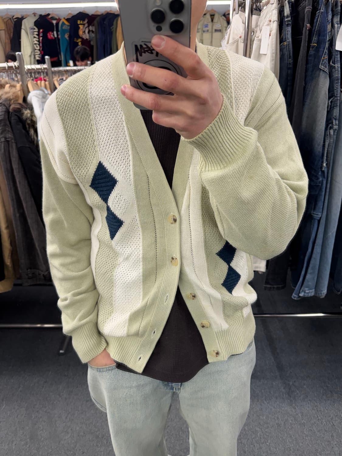 L)Japanese vintage 아가일 패턴 가디건 상품이미지1