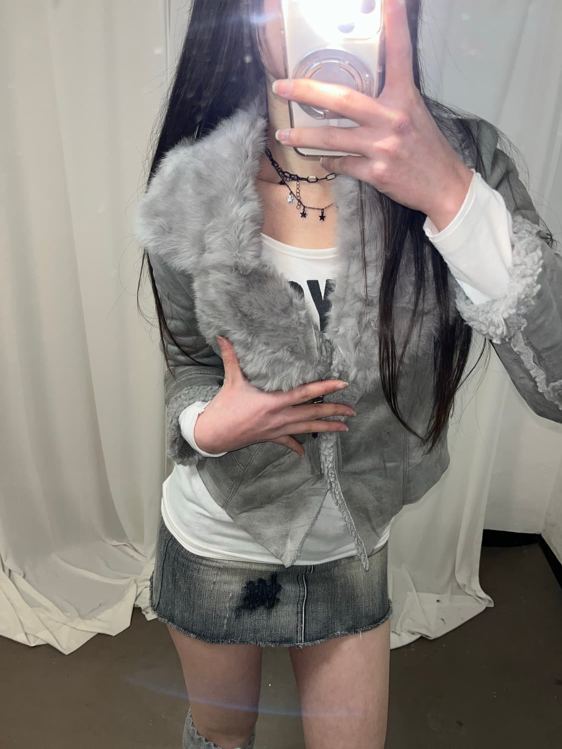 그레이 래빗퍼 무스탕 상품이미지8