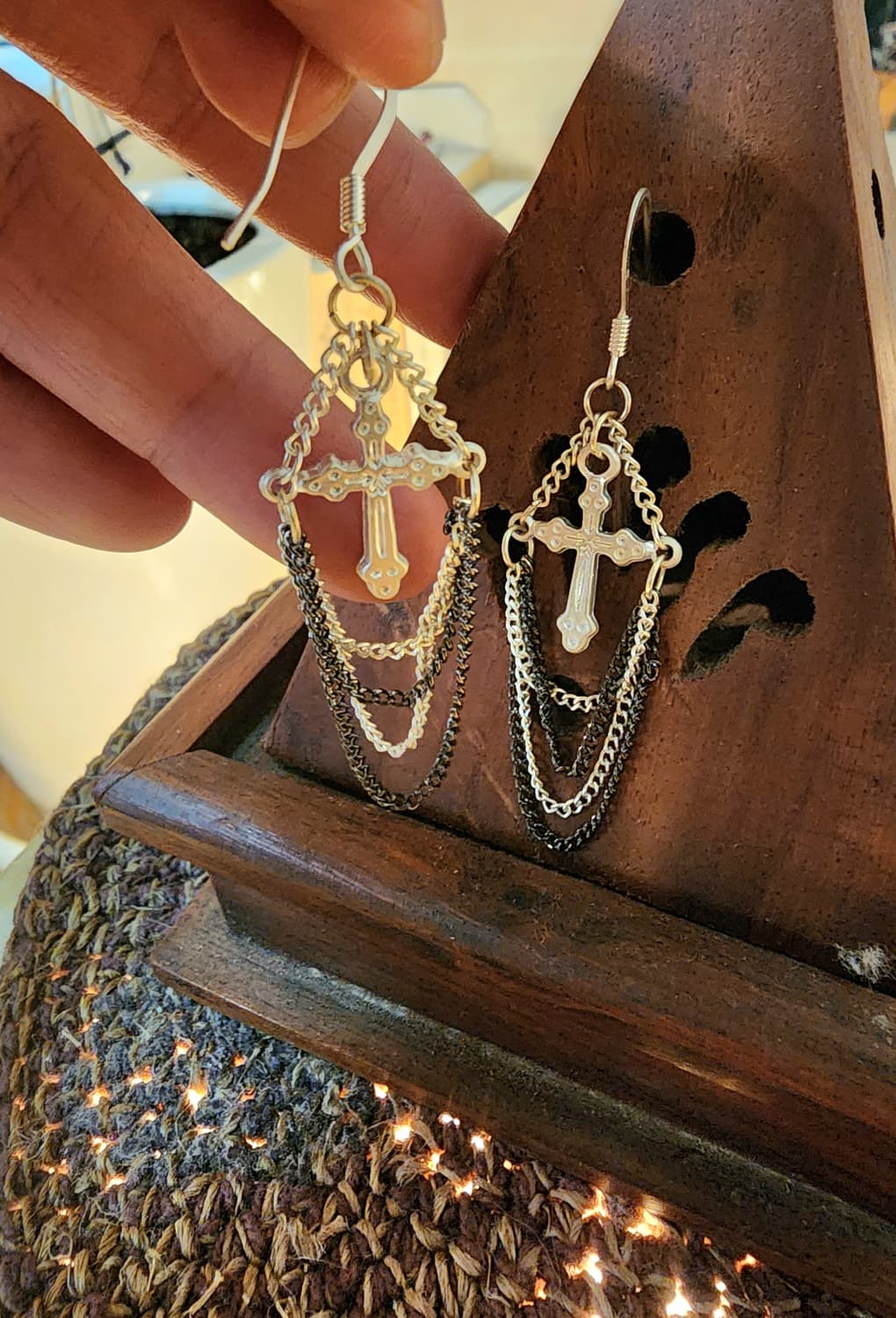 무광실버 레이어드 크로스 목걸이 귀걸이 세트 상품이미지4