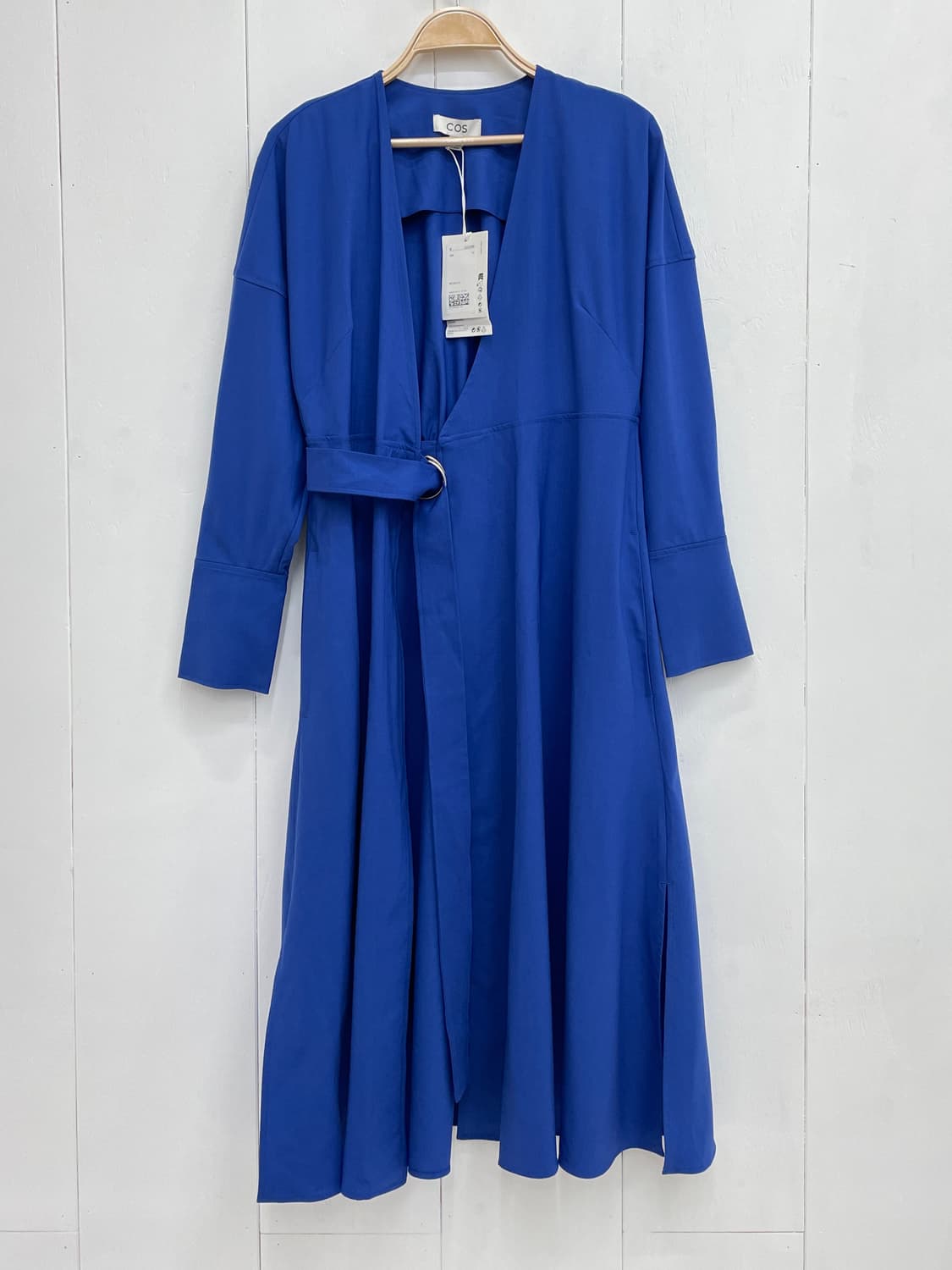 COS 브이넥 벨티드 울 원피스 블루 세미루즈핏 상품이미지2