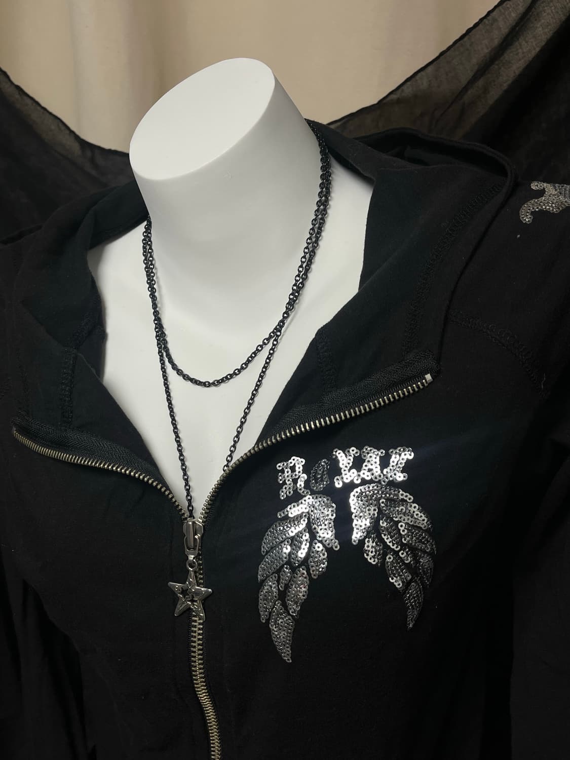 Punk wings lettering hooded zip-up M 상품이미지4