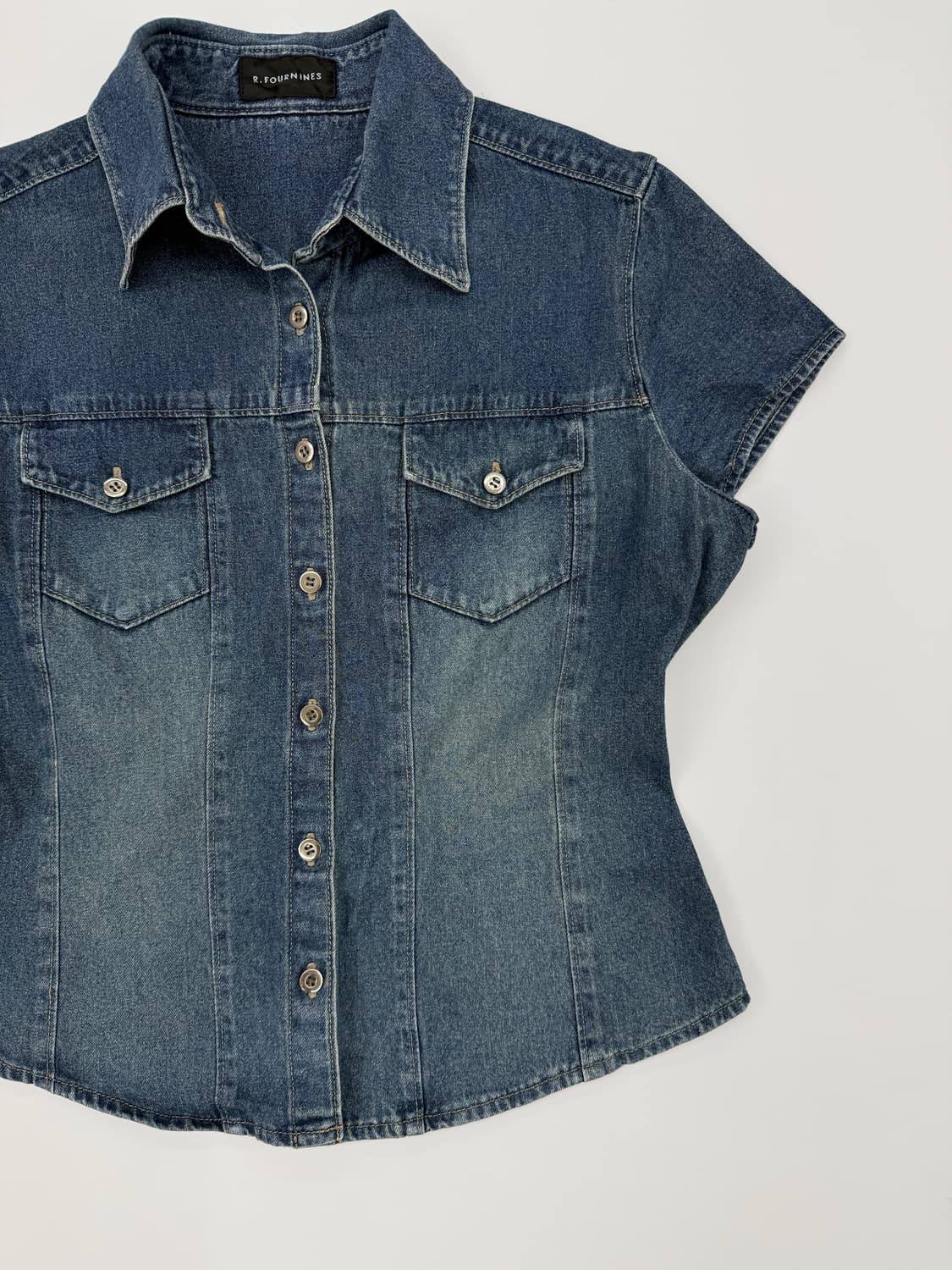 빈티지 R.FOURNINES 라인 데님 반팔 셔츠 상품이미지2