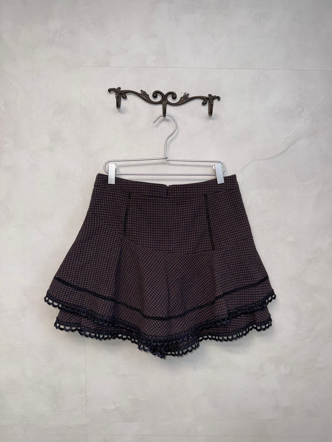 O’2nd red navy check lace mini skirt 상품이미지4