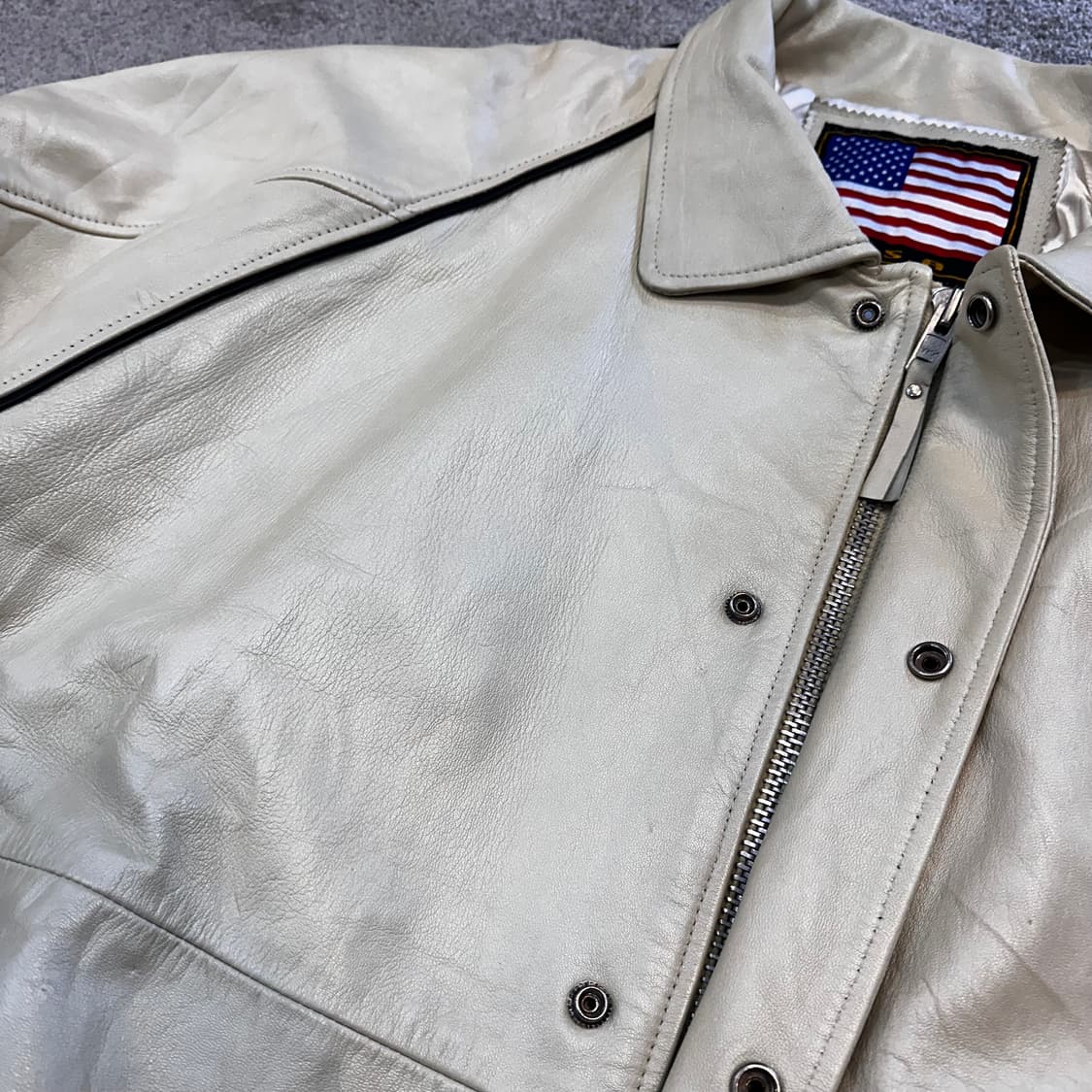 U.S.A 빈티지 크림 양가죽 봄버 항공점퍼2XL 상품이미지8