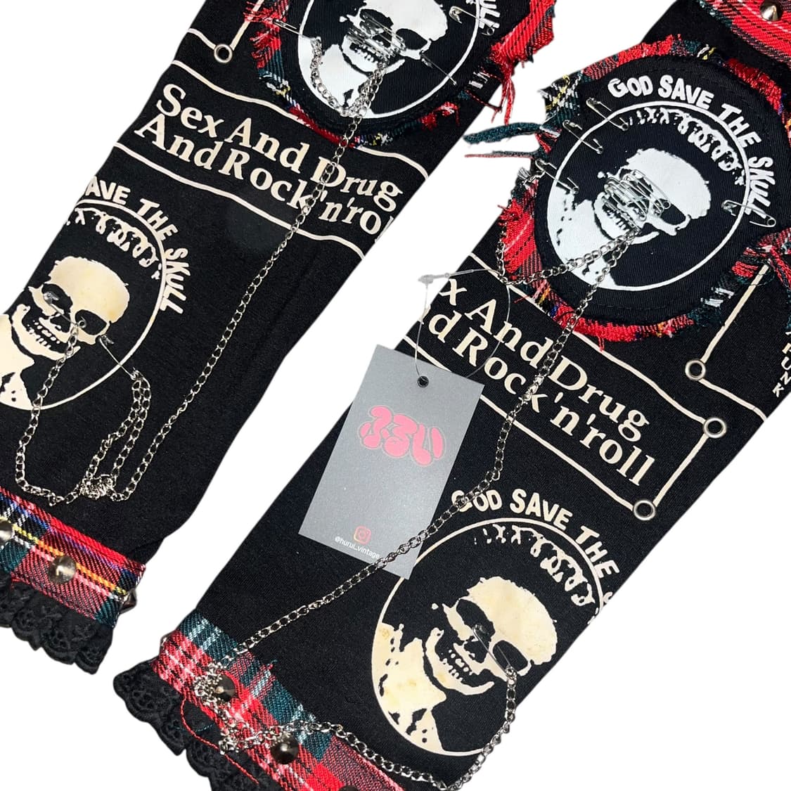 해골 패치 스터드 체인 핸드워머 펑크y2k 상품이미지3