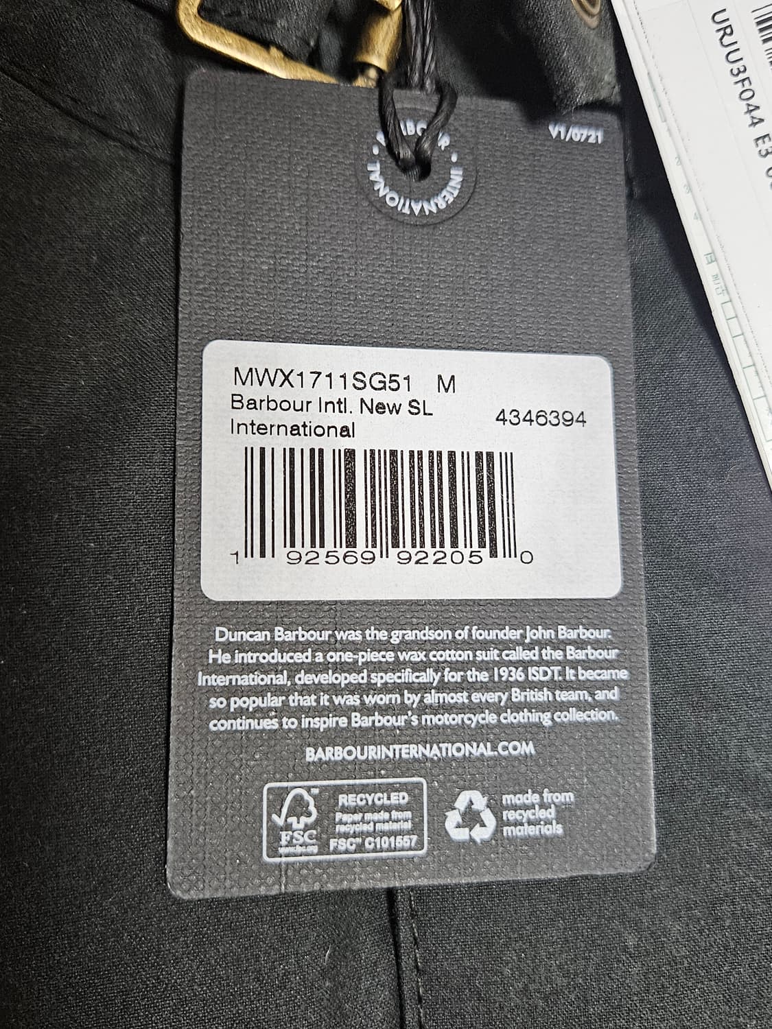 바버 인터네셔널 퀼팅 세이지 자켓 M (100) 새상품 상품이미지5