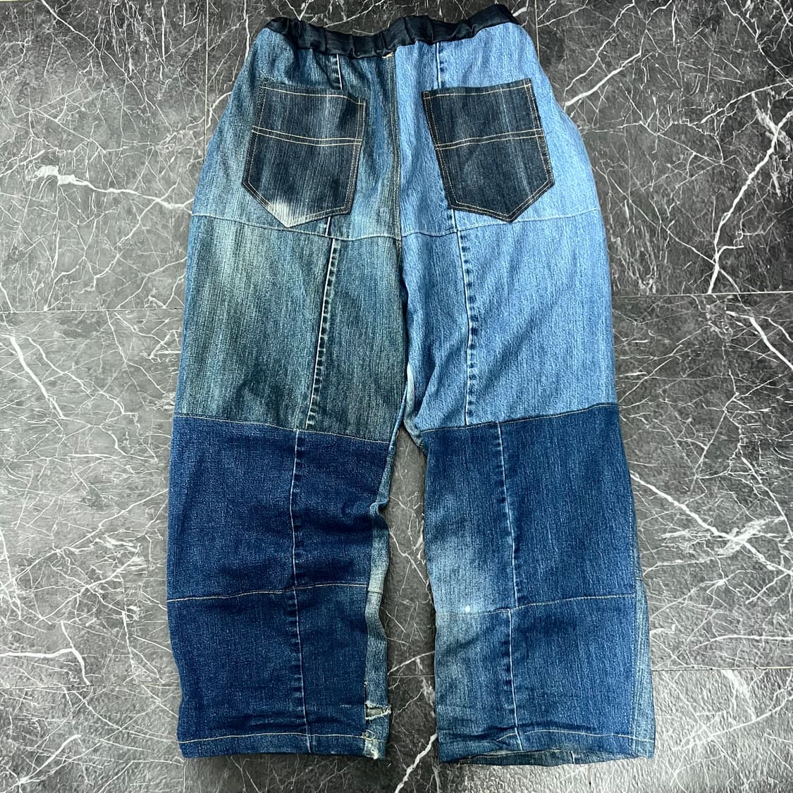 빈티지 커스텀 메이드 배색 데님 와이드 팬츠 상품이미지5