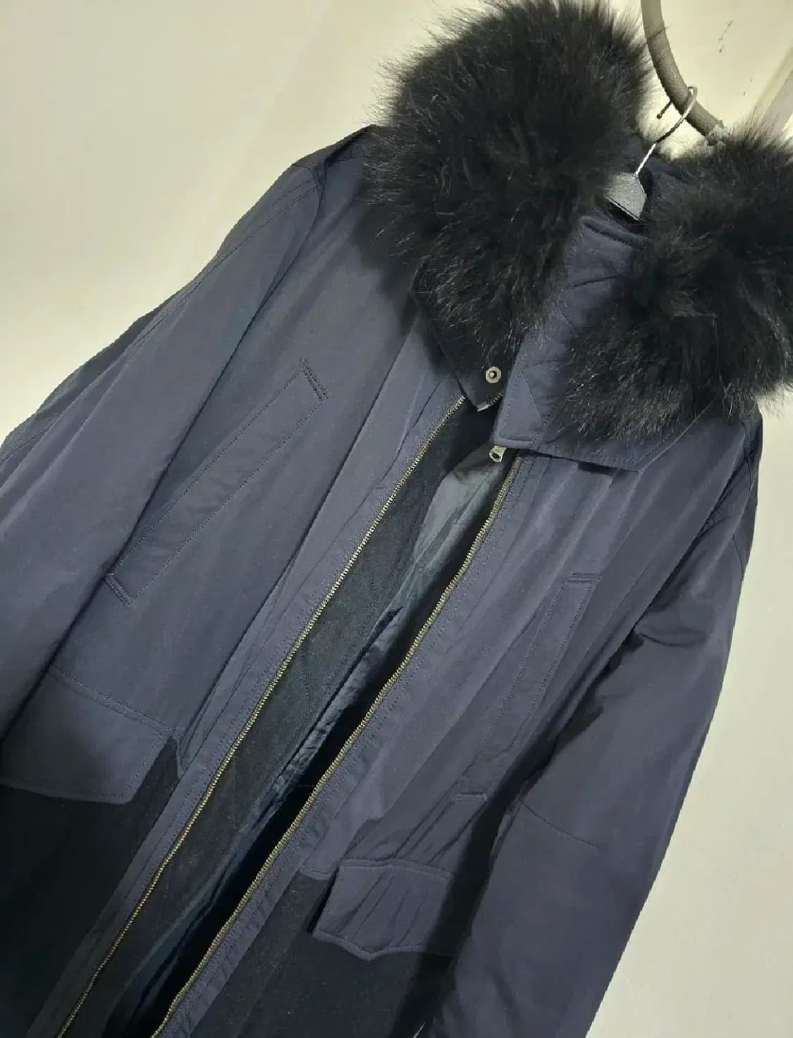 엠비오 천연너구리털 오리솜털 다크네이비 모 롱코트105-180 상품이미지3