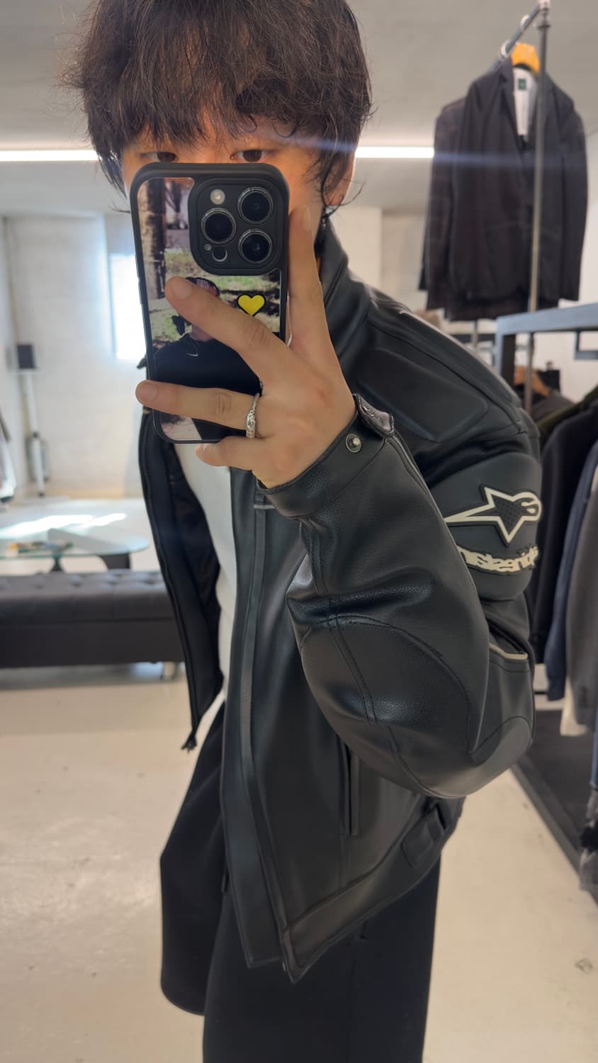 알파인스타 블랙, 화이트 레더바이커 자켓 상품이미지1