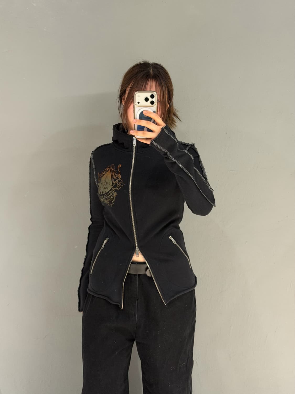 high-neck stitch line detail hood zip-up 상품이미지2
