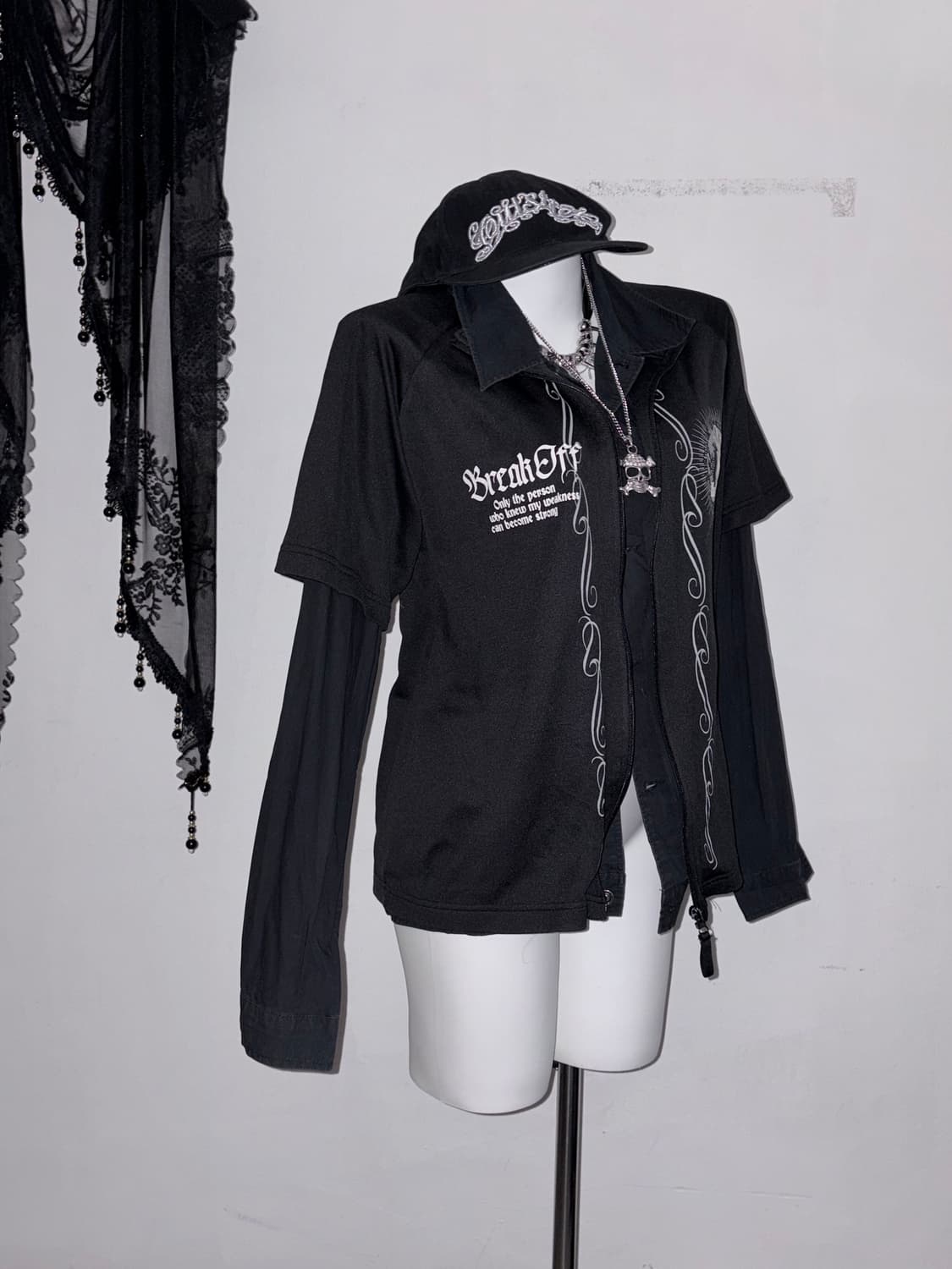 갸루펑크 스트릿 코디세트 하이넥 패딩 고스펑크 오피움 힙합 상품이미지5