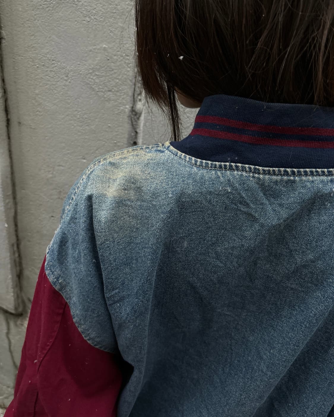 90s vintage Denim burgundy varsity Jk 상품이미지6