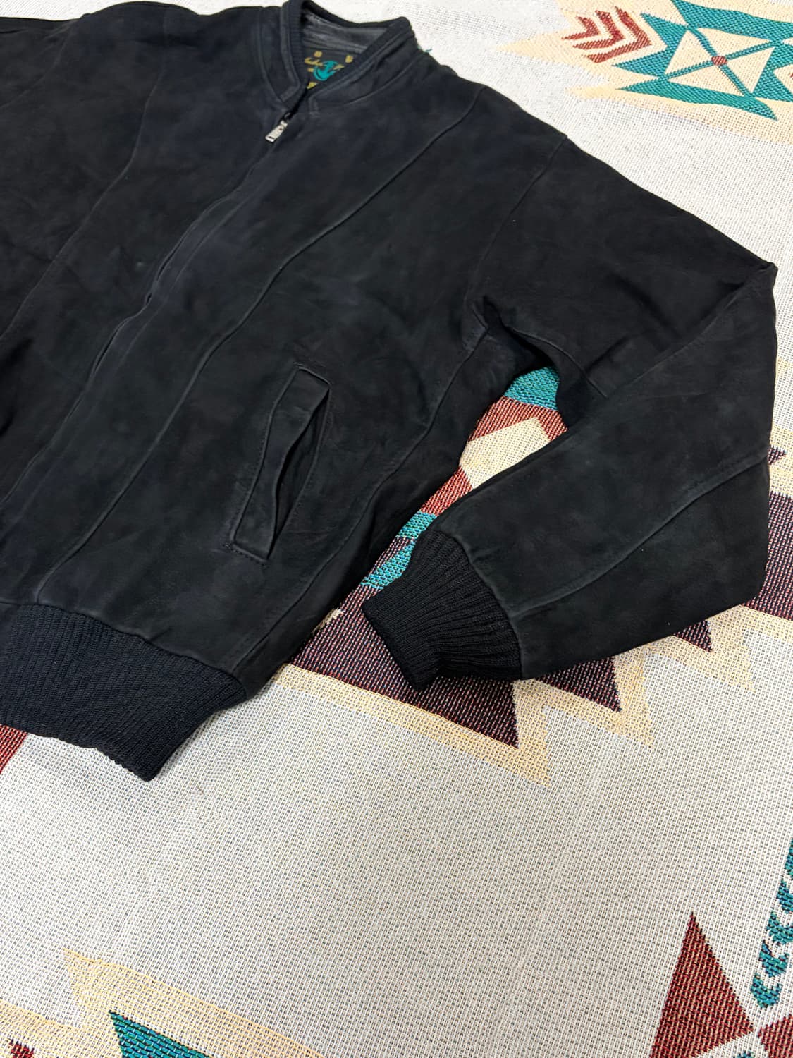 90s MARUNI 제팬 크롭 스웨이드 봄버 블루종 자켓 상품이미지2