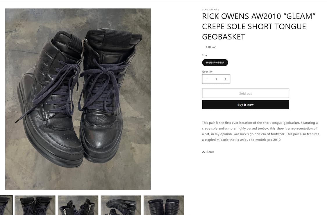 릭오웬스 10AW 혀짧 지오바스켓 모노크롬 올검 LBO 상품이미지9