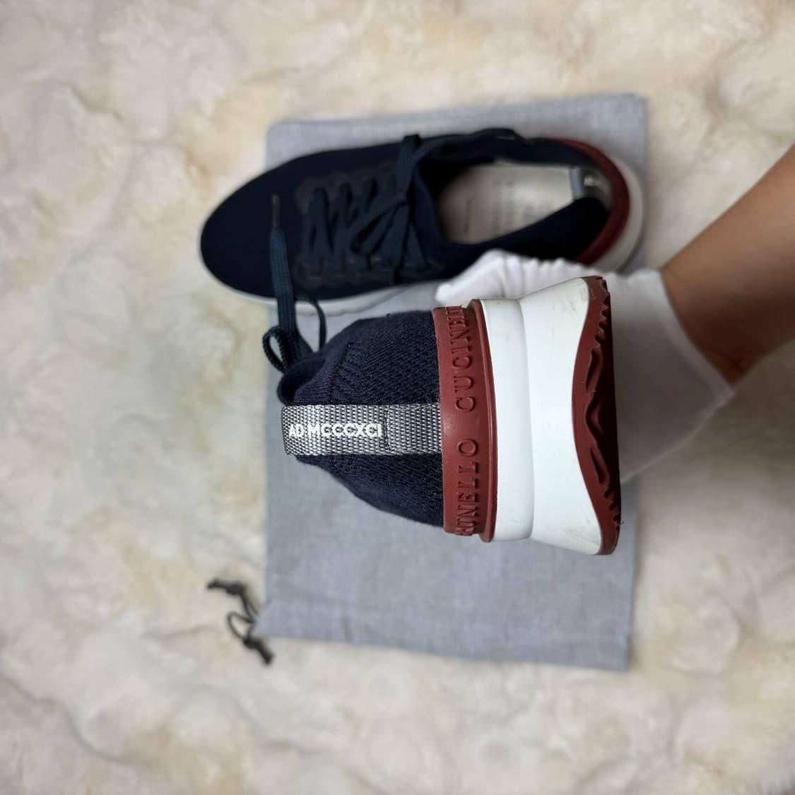 [새상품급/정품] 브루넬로 쿠치넬리 니트 폴리쉬드 카프스킨 스니커즈  상품이미지4