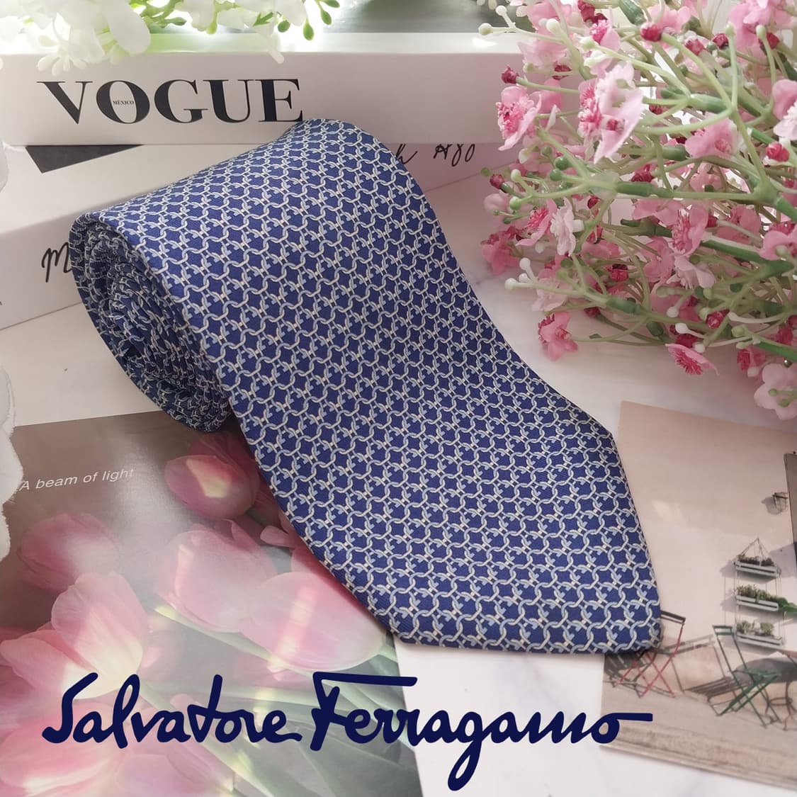 살바토레 페라가모 실크 블루 패턴 넥타이 8.5cm B등급 K1712
 상품이미지2