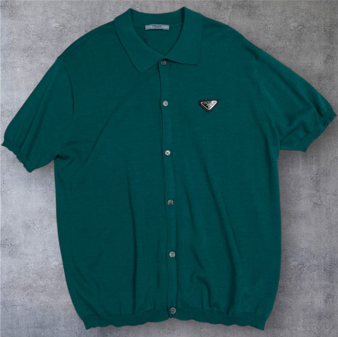 프라다 Prada 그린 트라이앵글 로고 카라 반팔 니트 가디건 M 상품이미지1