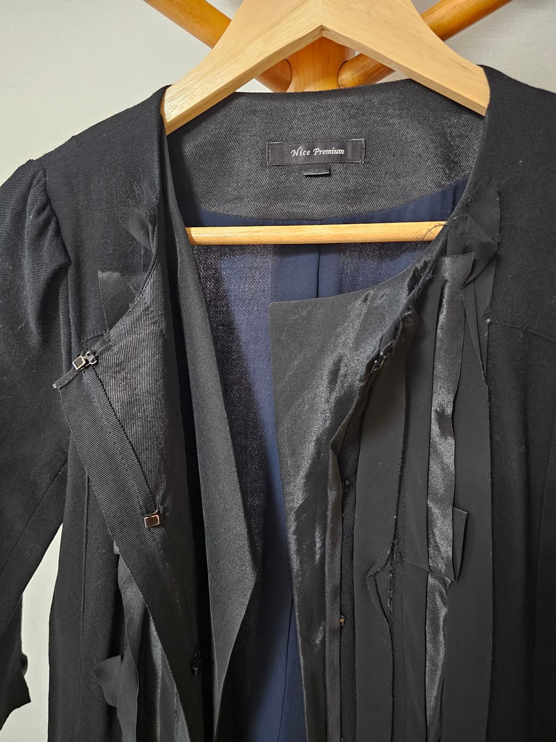 Nice Premium 나이스 프리미엄 블랙 유니크 노카라 자켓/롱가디건 상품이미지4