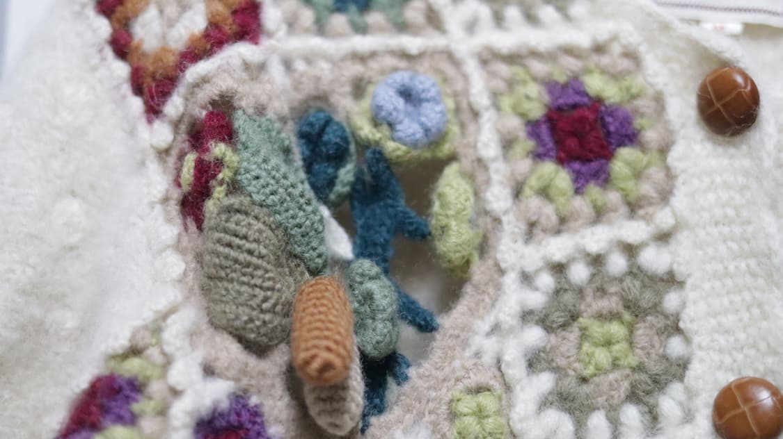 빈티지 울 100 크로셰 크로쉐 꽃 플라워 모티브 입체 니트 가디건 상품이미지4