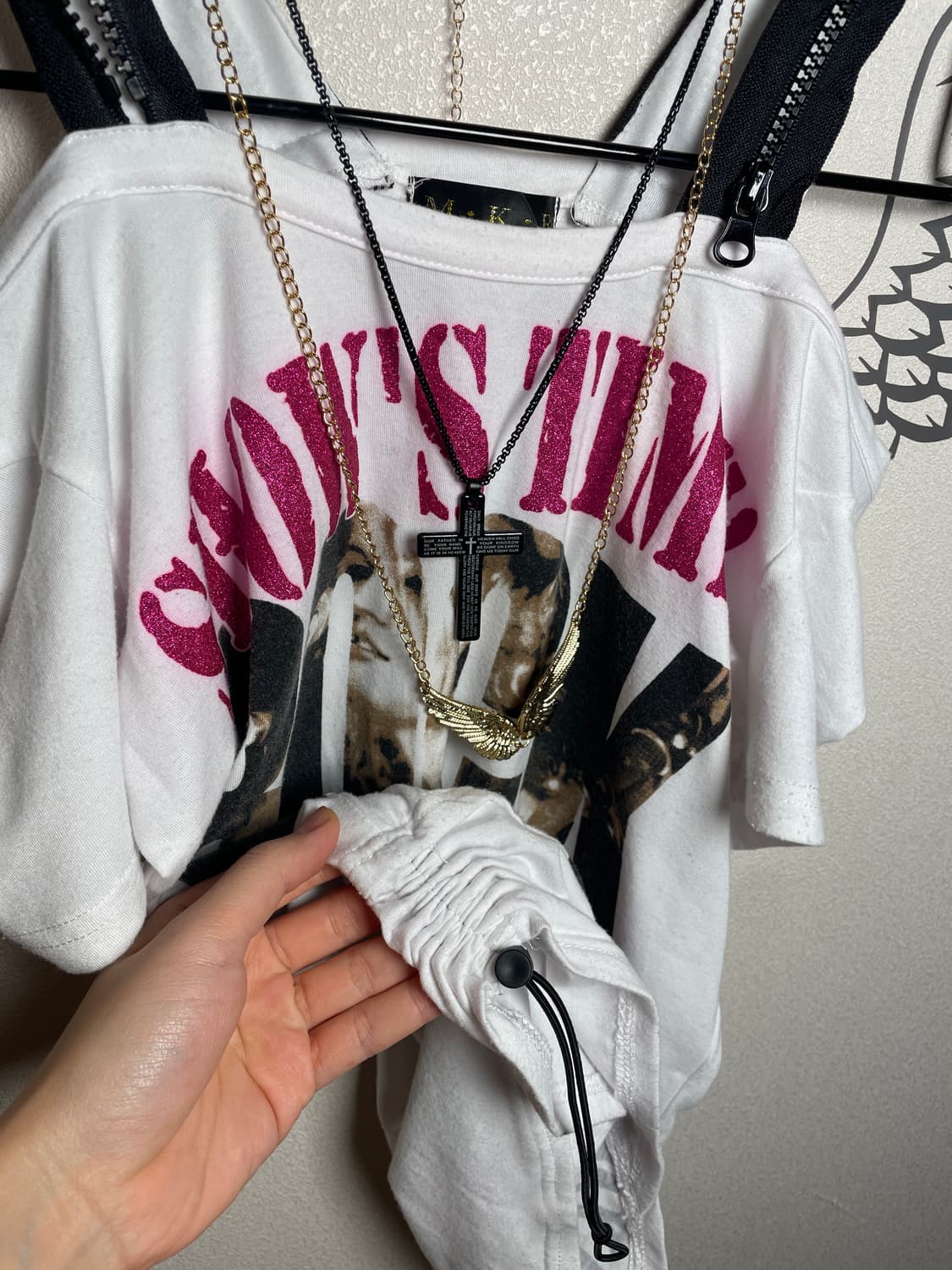 빈티지 펑크 오프숄더 반팔 티셔츠 상품이미지3