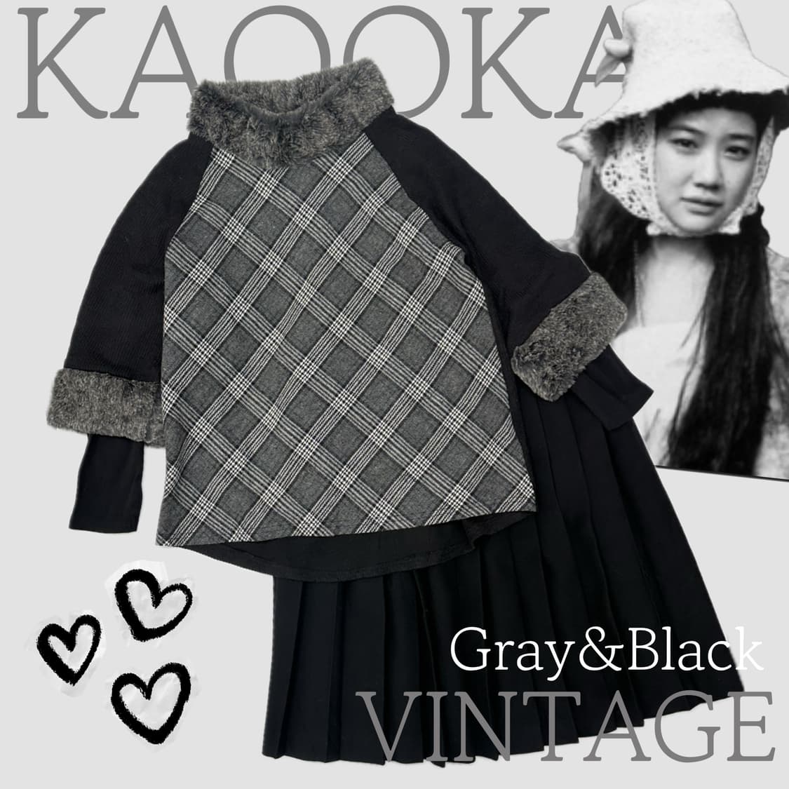 🖤하구미의 체크 퍼 포인트 코디세트🖤사와코 블랙 그런지 고갸루  상품이미지1